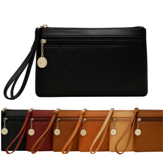 Carteira Feminina de Mão em Couro Sintético com Alça de Pulso Removível e Zíper Duplo Carteira para Celular - Original em Oferta na Shopee