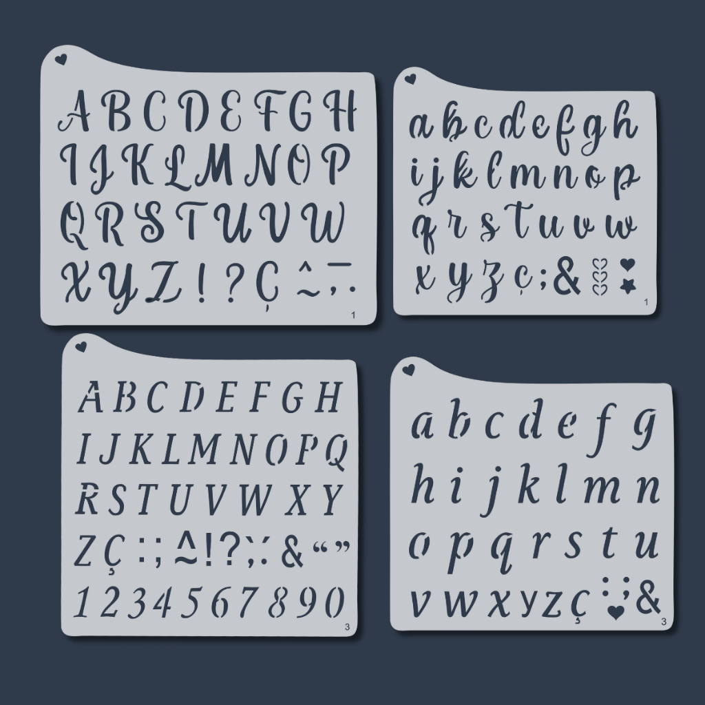 Kit 4 Stencil Molde Alfabeto Letras Abecedário Pintura para Pano de Prato, Tecido, MDF, Artesanato