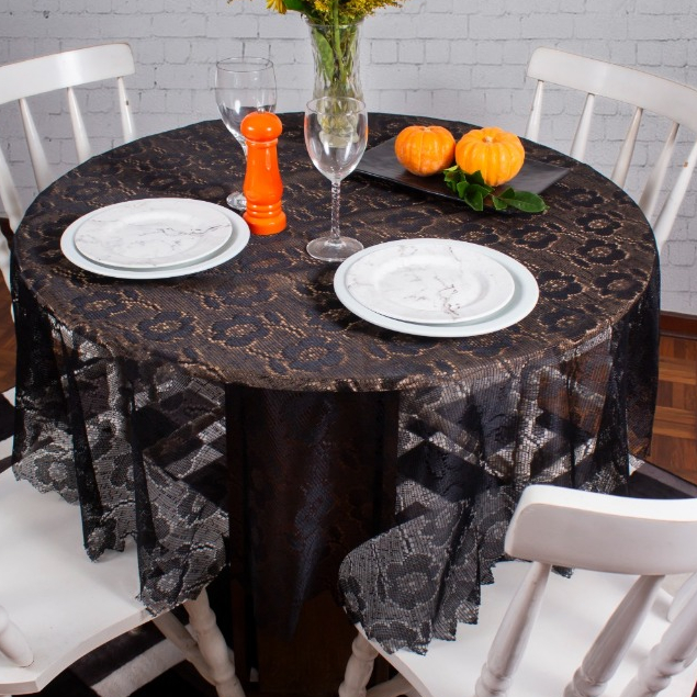 Toalha Mesa Redonda 1,40 cm Renda Preta Cozinha 04 Cadeira Decoração JCM