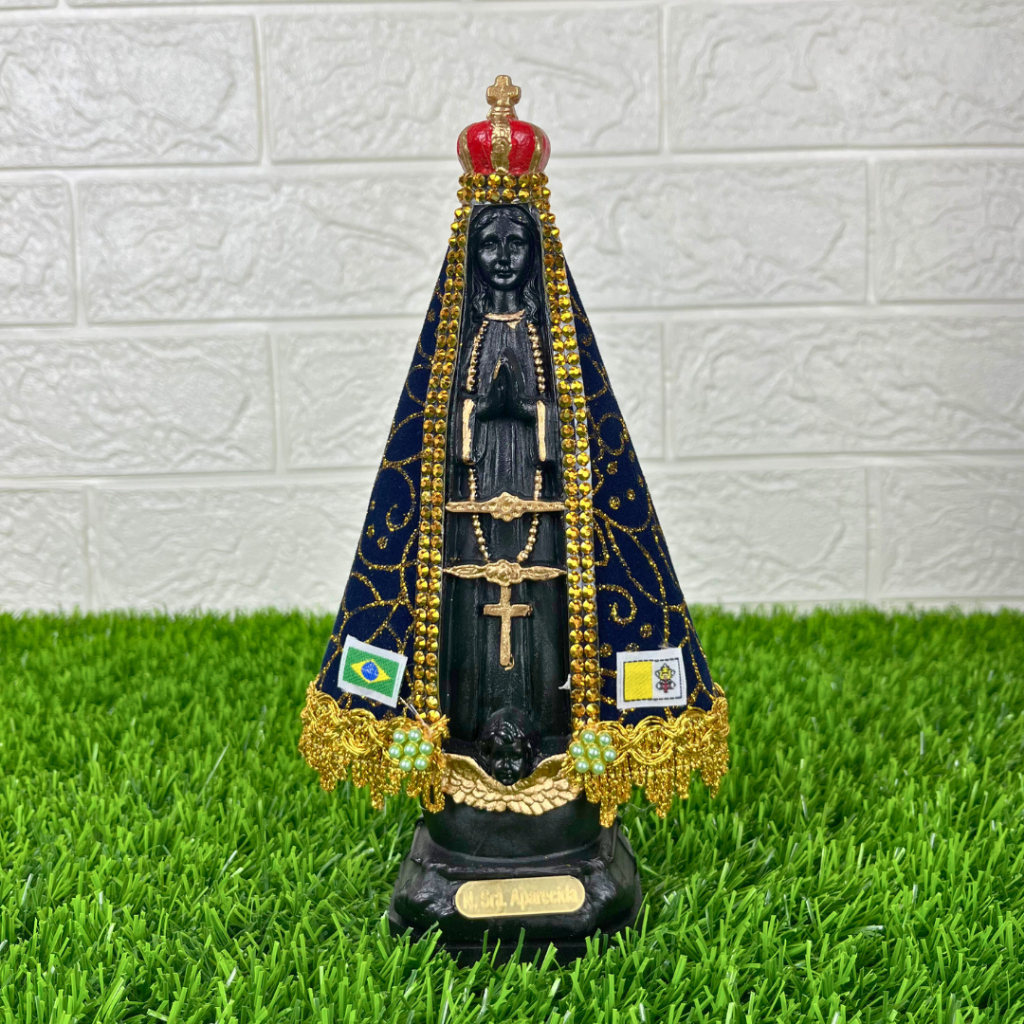 Imagem Nossa Senhora Aparecida 20cm Manto Veludo Corpo Inquebrável Plástico Estátua Católica Altar Presente Fé Proteção