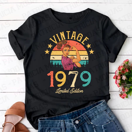 Camiseta Algodão 1979-Mulher T-shirt Básica Confortável Estampa Estilo Retrô personalizado em Oferta na Shopee