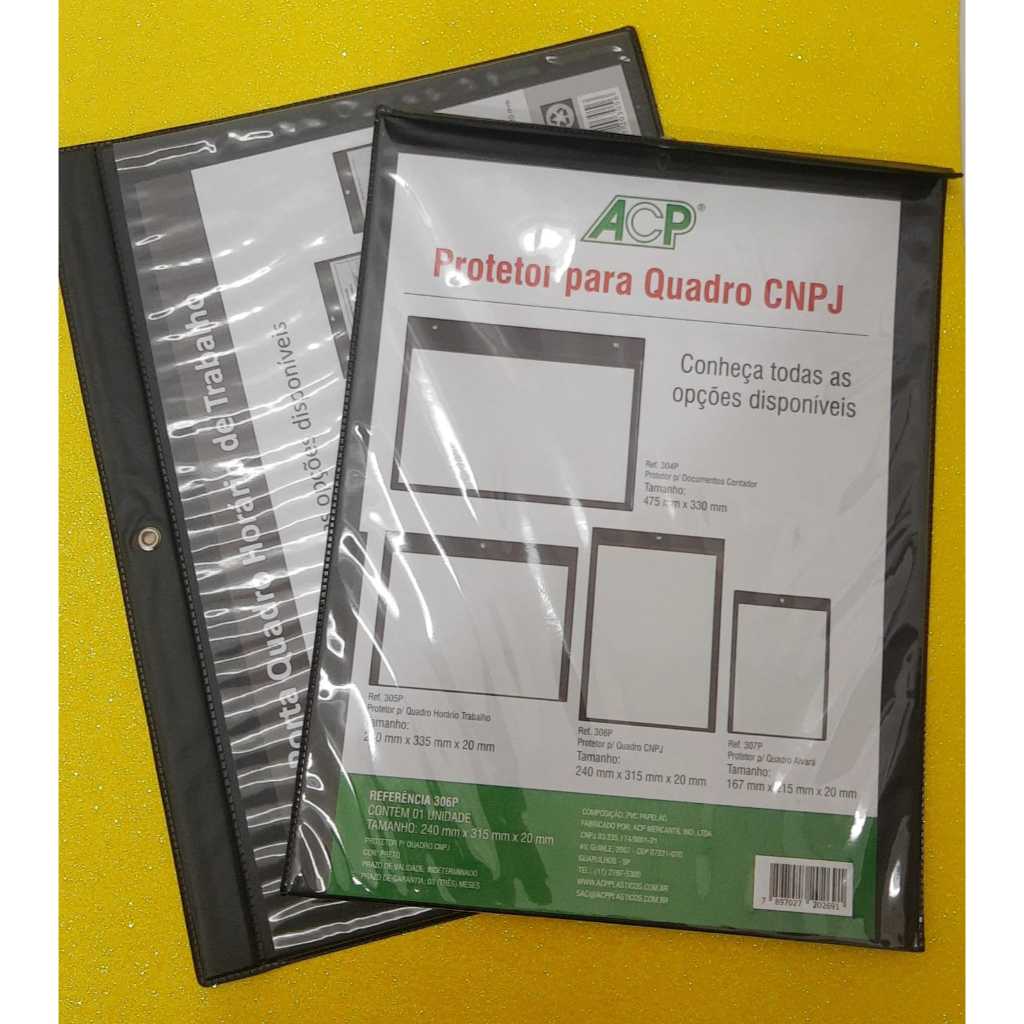Protetor p/ Quadro CNPJ e Porta Quadro Horário de Trabalho ACP