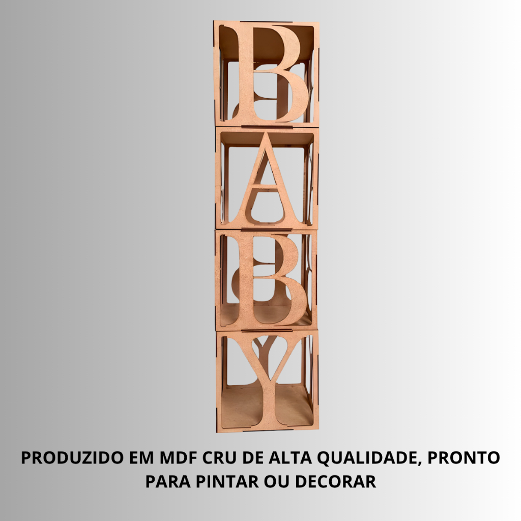 Kit de Cubos Baby em MDF Vazado Decoração Charmosa para Chá de Bebê e Quarto Infantil