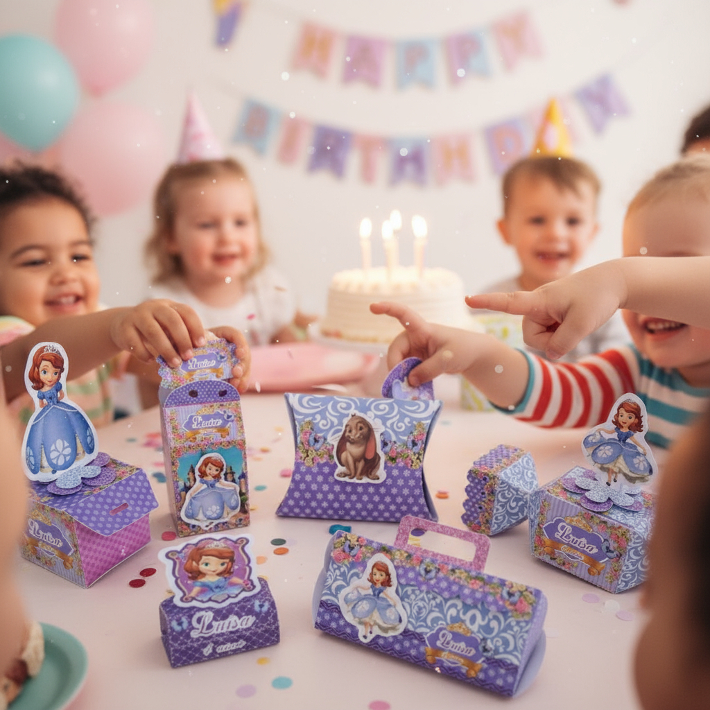 Kit 145 Itens Lembrancinhas Personalizadas A Princesa Sofia Festa Infantil Caixinhas