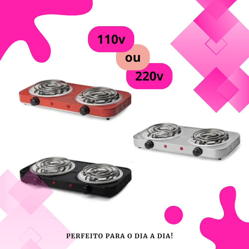 Imagem Fogareiro Elétrico 2 Bocas Portátil Camping Cooktop Cozinha 110v - 220v Viagem Premium