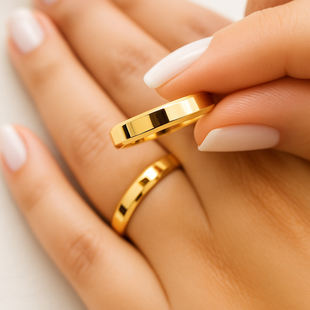Aliança de Casamento Dourada Fina Lisa Anatômica Compromisso Inoxidável Moeda Ouro 18k 24k Aço Inox