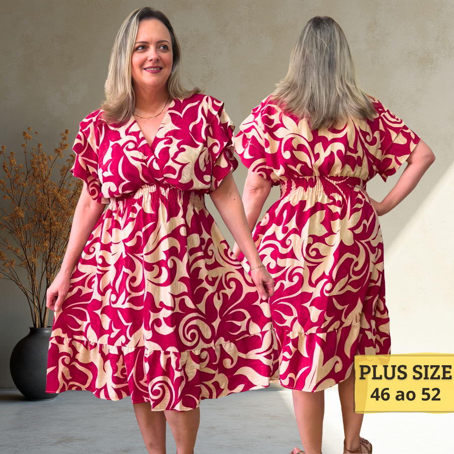 Vestido Plus Size Feminino Midi Estampado Soltinho Evangélico