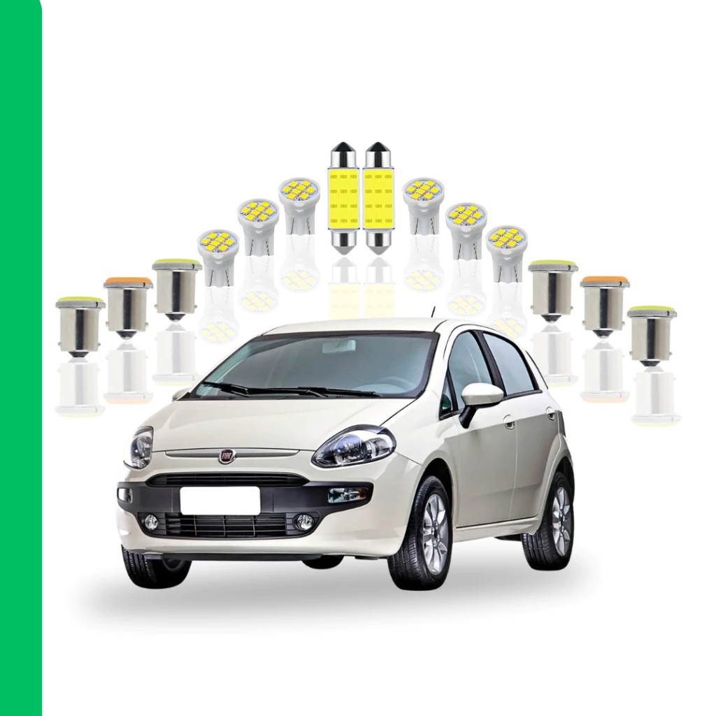 Kit Lâmpada led Fiat Punto 2007 a 2016 ( Farol Alto Baixo Milha Farolete placa teto ré seta freio malas luvas )