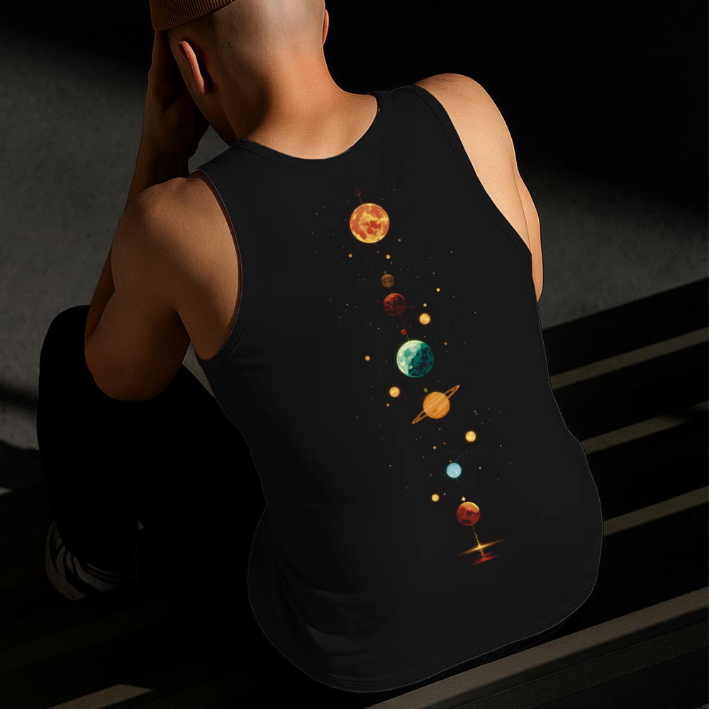 Camiseta Regata Masculina Estampada Planetas Solar 100% Algodão Estilo Conforto Diário Tamanho P GG