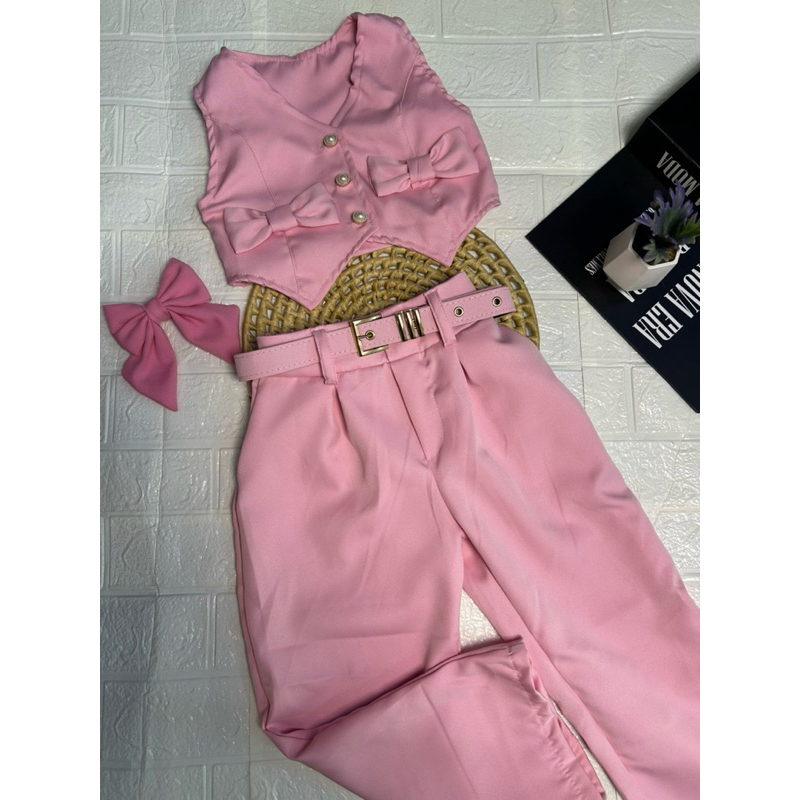 Conjunto Alfaiataria Pantalona 4 ao 16 Anos Luxo Infantil E Juvenil Menina Colete e Calça Pantalona Moda Blogueirinha