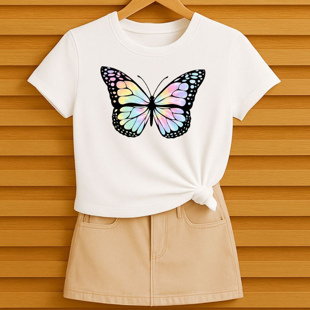 Camiseta T-Shirt Menina Estampa Borboleta Styke Mini Diva Look Descolado E Confortável Em Algodão