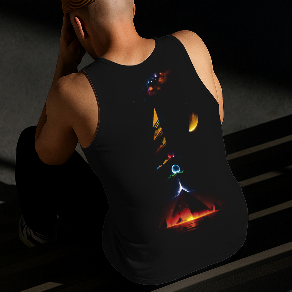 Camiseta Regata Masculina Estampada Pirâmide de Planetas 100% Algodão Estilo Conforto Diário Do Tamanho P ao GG