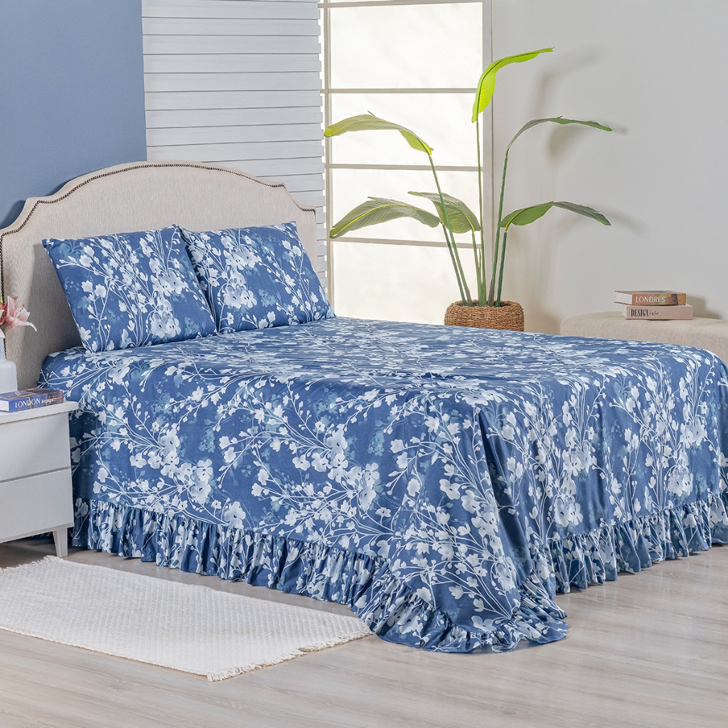 Kit Colcha Cobre Leito Casal Padrão 400 Fios Toque Macio 3 Peças com Porta Travesseiro