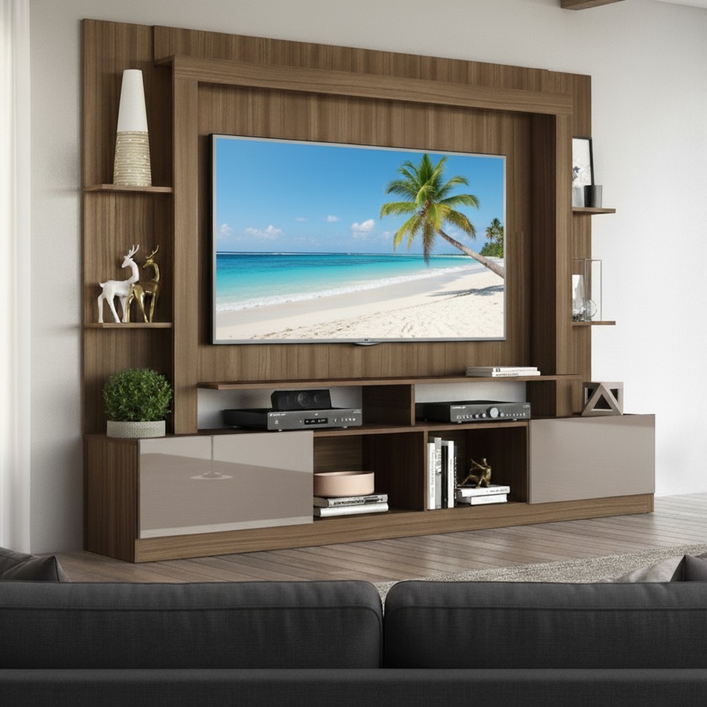 Rack Estante com Painel TV 65" e 2 portas Oslo Multimóveis Madeirado/Lacca Fumê em Oferta na Shopee