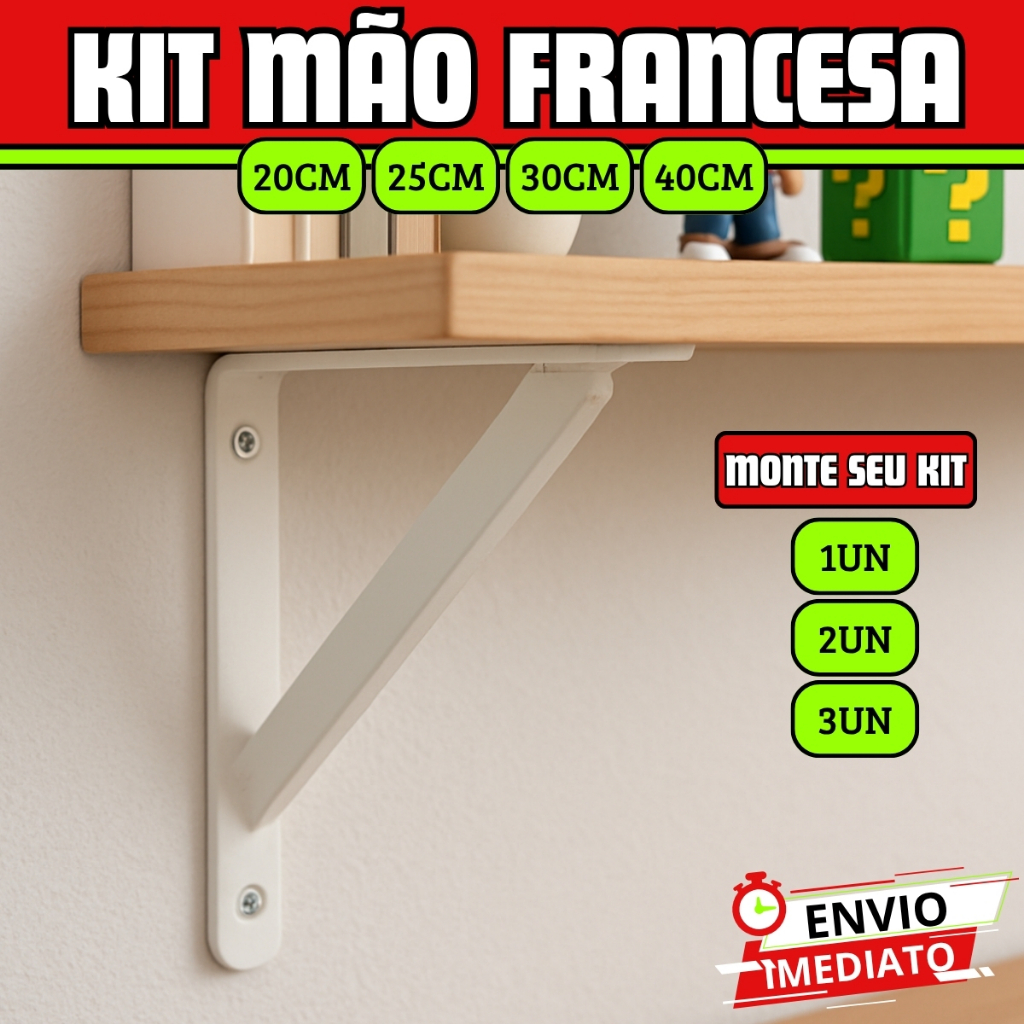 Kit Suporte Para Prateleira Cantoneira Mão Francesa Branca Para Sustentação Triângulo 20cm 25cm 30cm em Oferta na Shopee