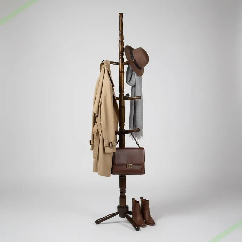 Cabide Cabideiro Arara Mancebo 10 Gancho Organizador de Roupa de chão Madeira Imbuia Artesanal
