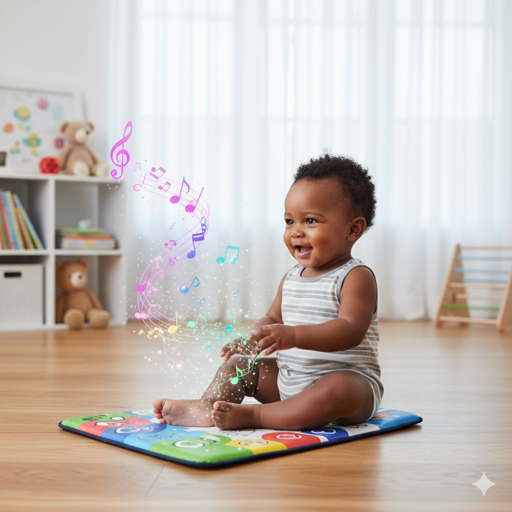 Tapete Musical Piano Infantil 8 Teclas 3 Modos Som Luz Brinquedo Educativo Sensor Toque Música Azul