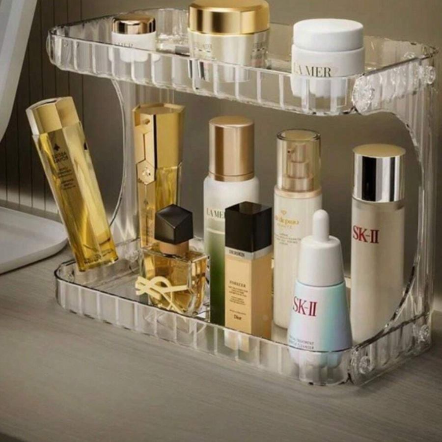 Organizador Prateleira Diamante Acrílico Porta Maquiagem Organização de Cosméticos Beleza linhas 2 Andares