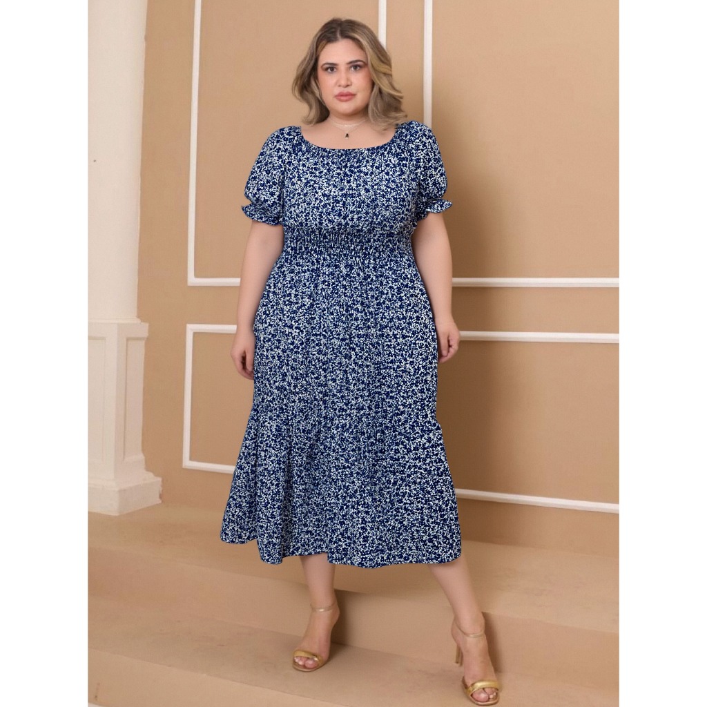 Vestido Feminino Plus Size Estampa Floral Casual Elegante e Confortável Manga Curta Camponesa Curto Maternidade Gestante em Oferta na Shopee