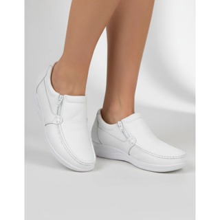 Sapato Mocassim Feminino Ortopédico Em Couro Legitimo Antistress Branco Confortável em Oferta na Shopee