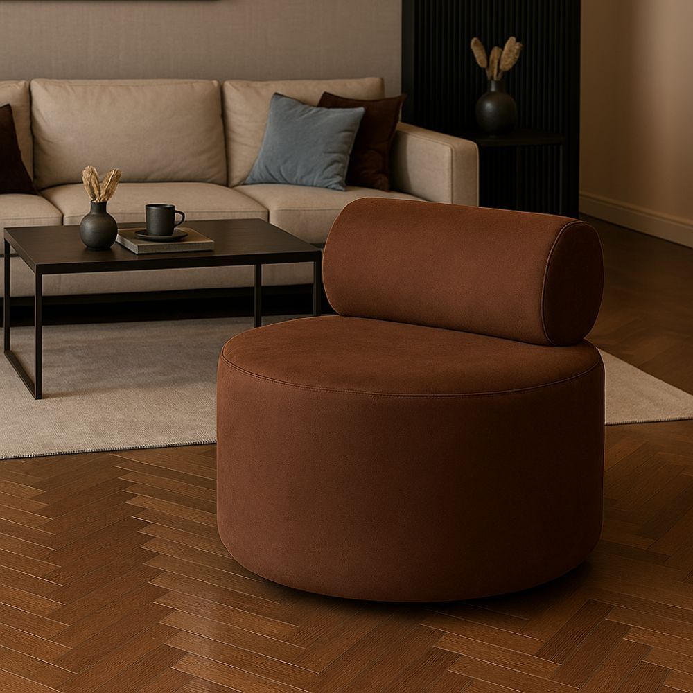 Poltrona Orgânica Viena Luxo Design Moderno Escritório Sala Recepção Tecido Suede Marrom Chocolate