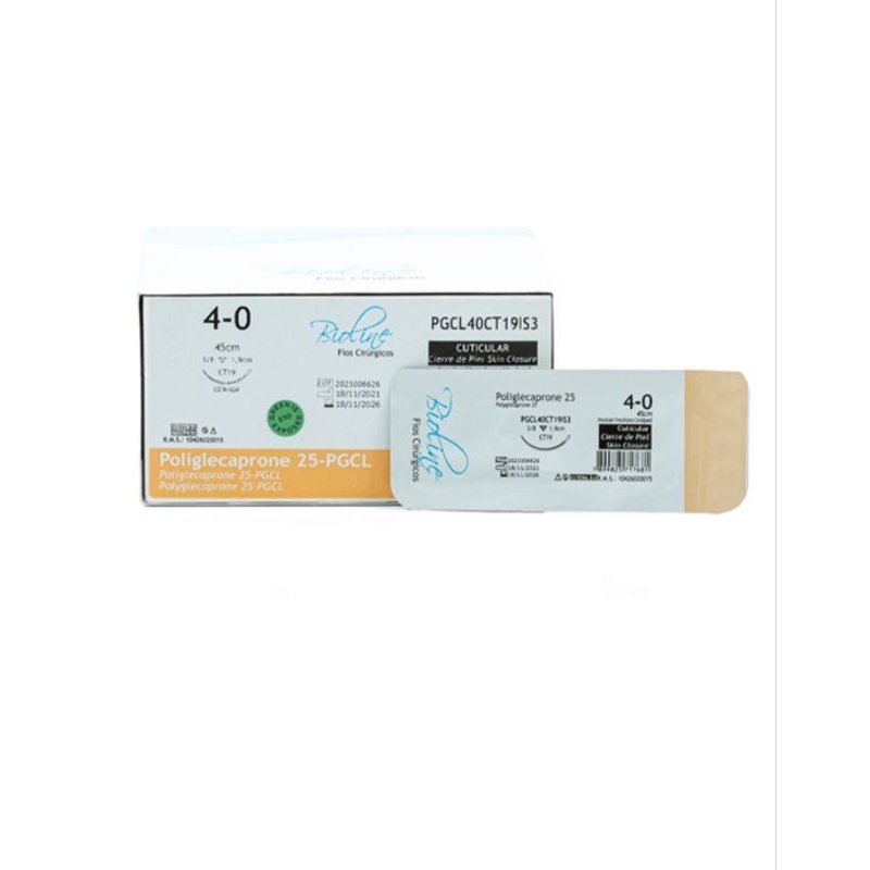 Fio de sutura poliglecaprone ( monocryl) 4.0 absorvível kit com 3 unidades ag 19mm 3/8