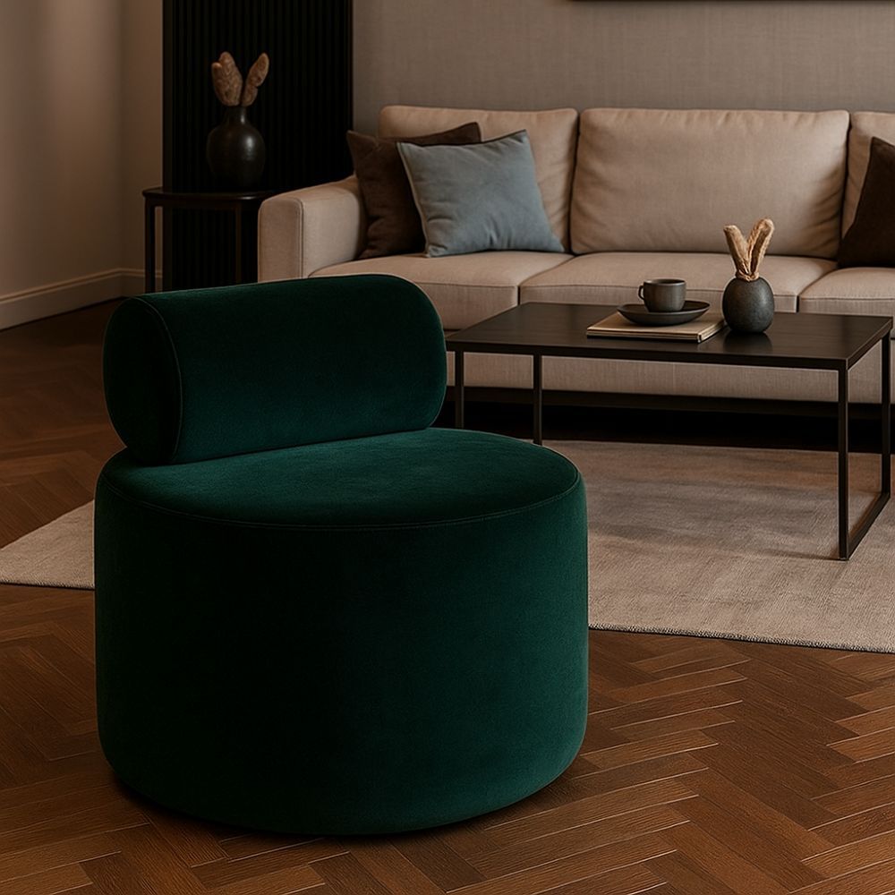 Poltrona Orgânica Viena Luxo Design Moderno Para Escritório Sala Recepção Tecido Suede Verde Escuro