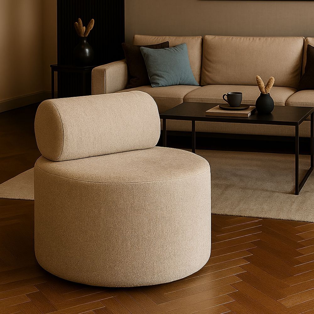Poltrona Orgânica Viena Luxo Design Moderno Para Escritório Sala Recepção Tecido Linho Bege Nude