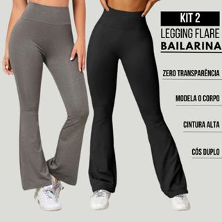 Kit 2 Calça Legging Flare Bailarina Suplex Cintura Alta Modela Bumbum Feminina Zero Transparência em Oferta na Shopee