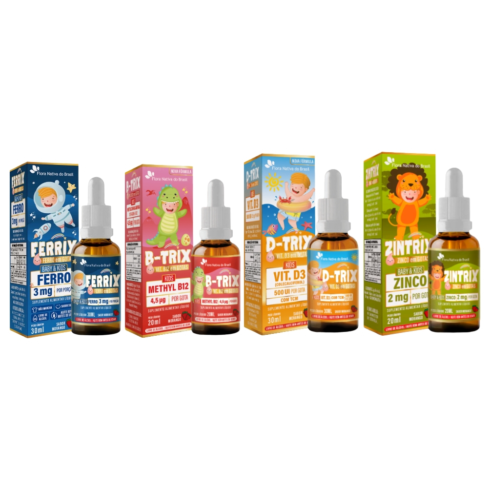 Ferrix + B-trix + D-trix +zintrix - kids Flora Nativa Sabor Morango Infantil