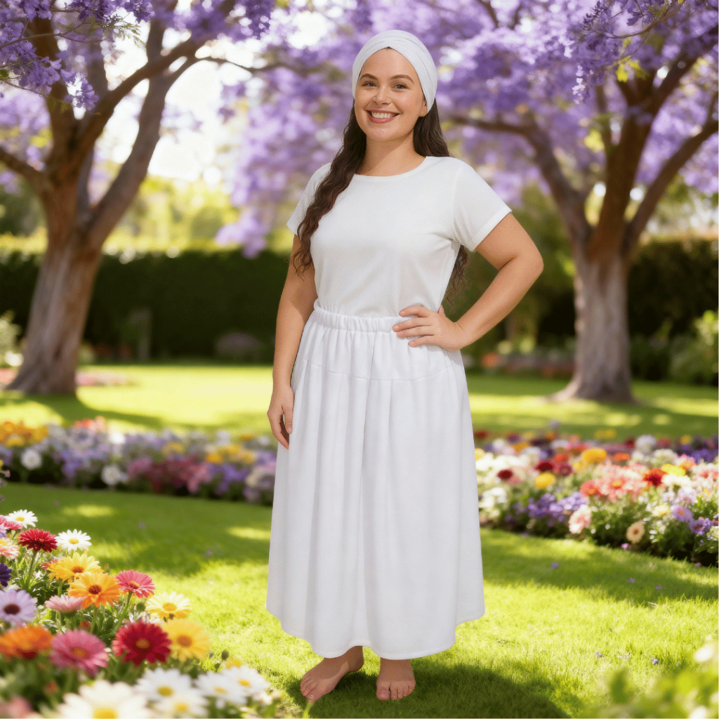 Roupa de Ração Umbanda Feminino Candomblé Conjunto 3 peças Camisu + Saia + Pano de Cabeça (OJA)