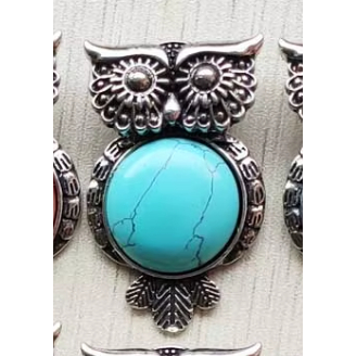 pingente coruja em pedra natural turquesa azul em metal