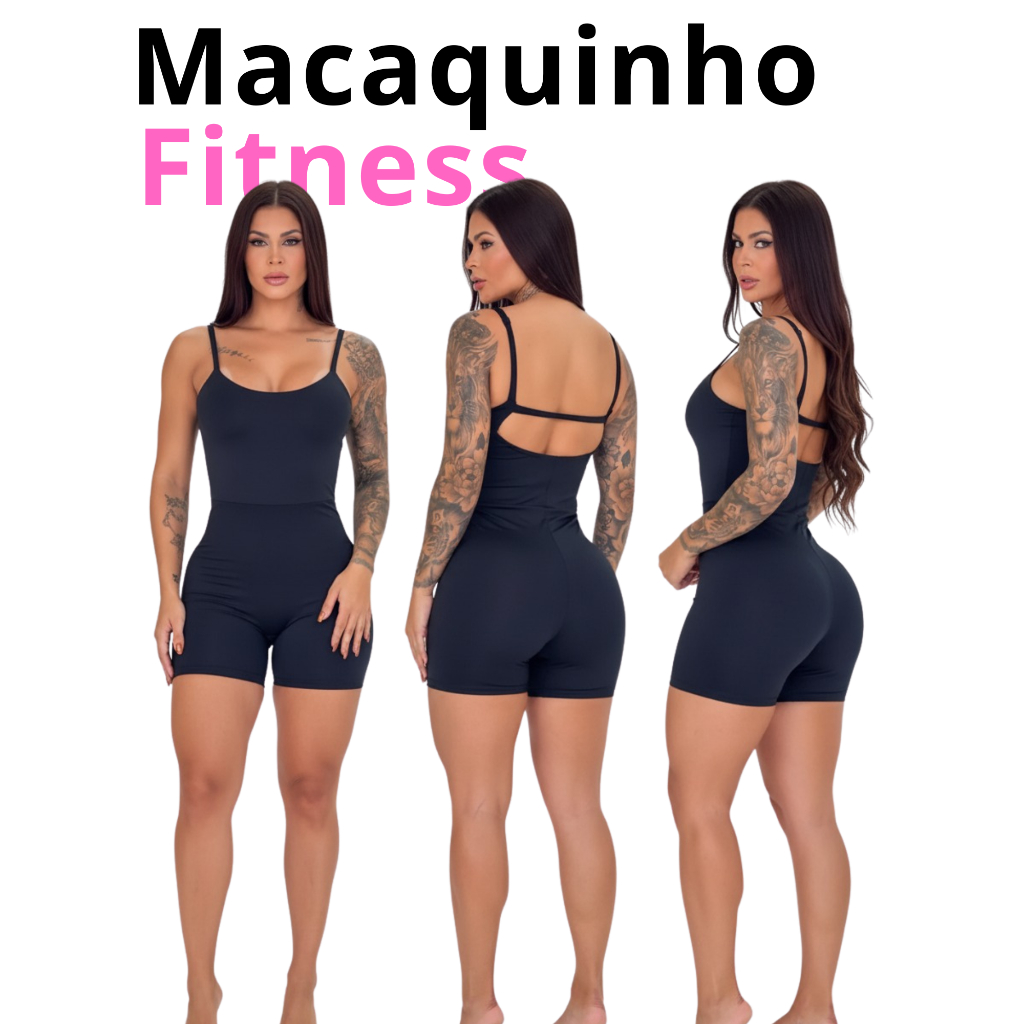 Macaquinho Fitness Alça Fina Zero Transparência Academia Corrida Feminino Treino Macacão Crossfit