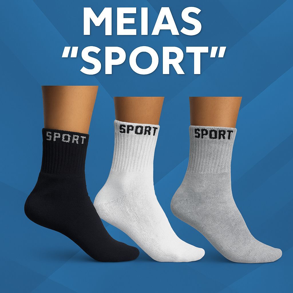MEIAS GROSSAS SPORT CANO MÉDIO/ALTO KIT 12 PARES, 6 PARES OU 3 PARES CORES À SUA ESCOLHA
