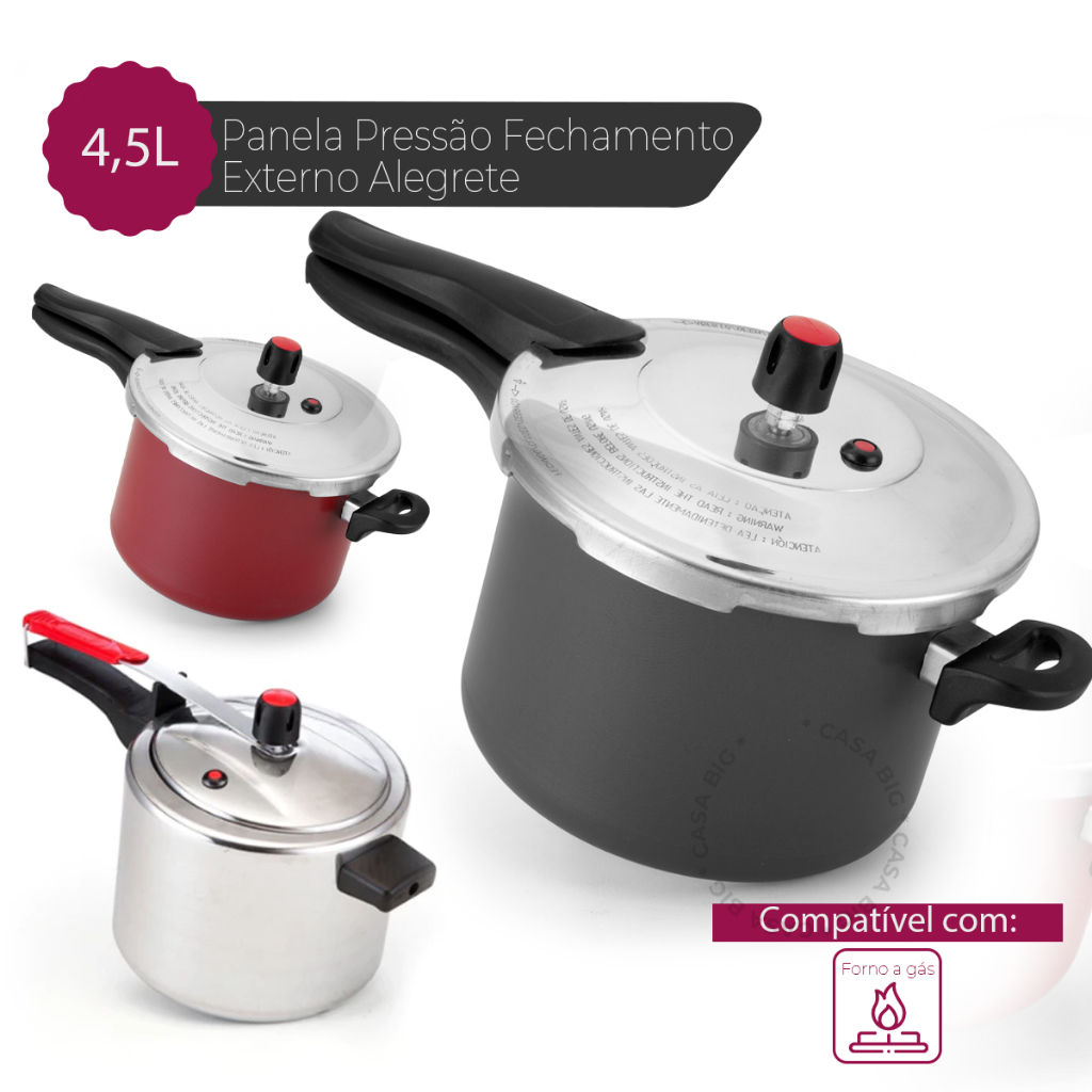 Imagem Panela Pressão 4,5 Litros Fechamento Externo Antiaderente