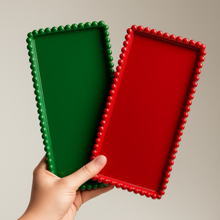 Kit 2 Bandejas Retangular Baby 24x12cm Natal Vermelha e Verde – Ideal para Mesa Doce e Decoração de Festa em Oferta na Shopee