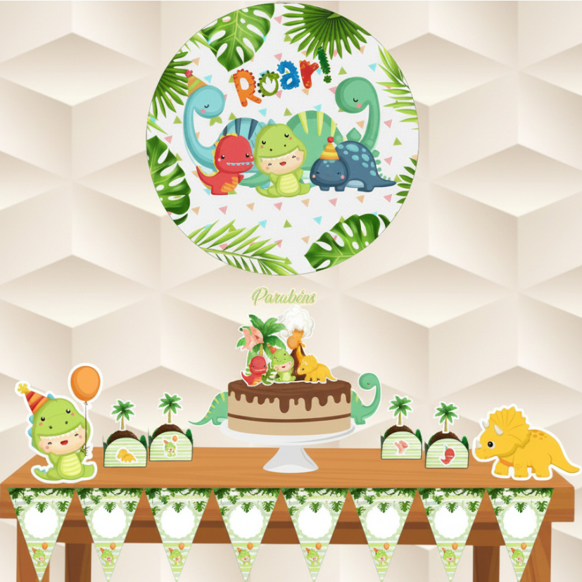 Kit Só um Bolinho Tema - Dino Baby - Dinossauro Baby Festa em Casa - Aniversário é Mesversário - Personalizado