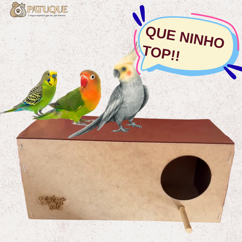 Ninho de Madeira MDF para Periquito Agapornis Calopsita Gaiola Viveiro Aves Pássaros
