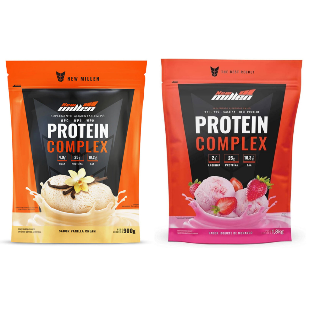Kit 2 Refis Whey Protein Complex 900g Cada - New Millen em Oferta na Shopee