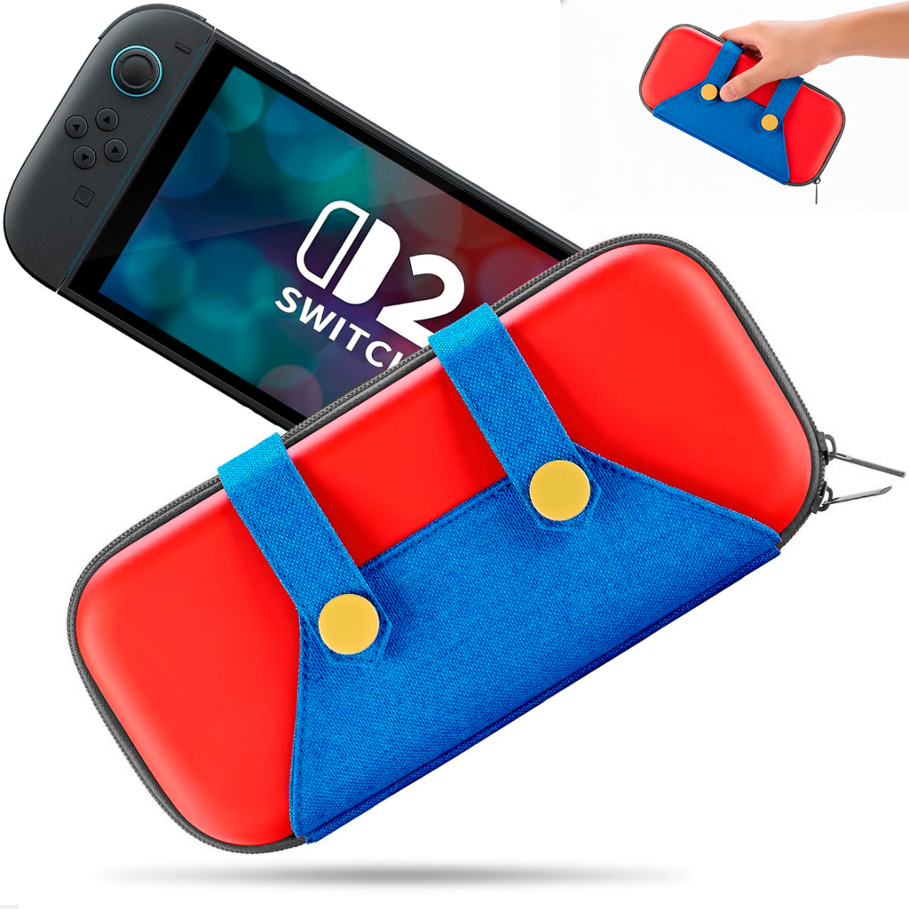Case Rígida Capa Para Nintendo Switch 2 Oled Lite Mario Resistente Estojo Bolsa Bag Vermelho Azul