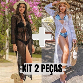 Kit Conjunto 2 Saída de Praia Feminino Manga Longa Tricot Verão Promoção Estilo Transparente em Oferta na Shopee
