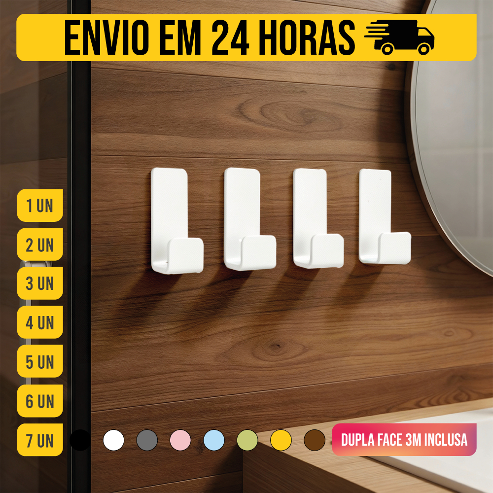 Gancho de Parede Adesivo Fita 3M inclusa Porta Toalha De Rosto e Banheiro Cor Preto Var 04