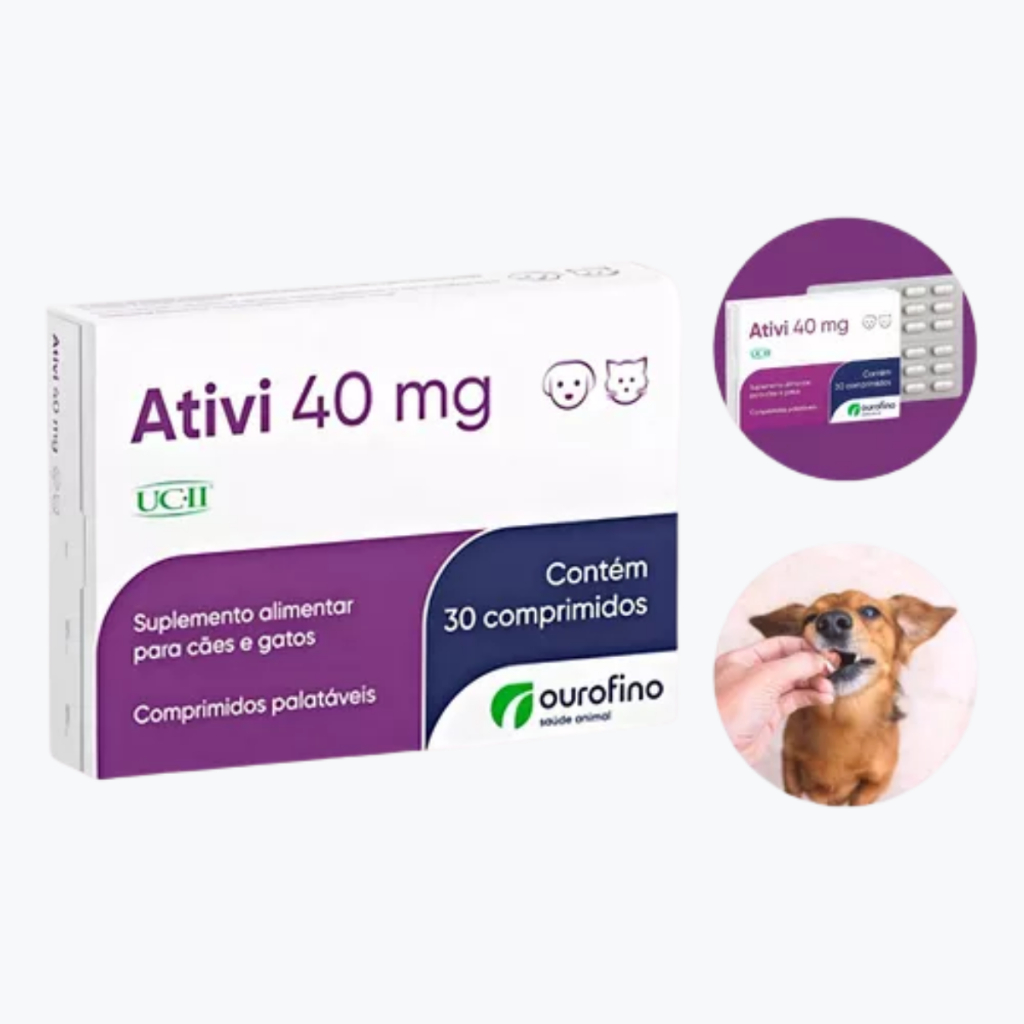 Ativi 40mg 30cps Suplemento UC2 Cães e Gatos - Ourofino Pet