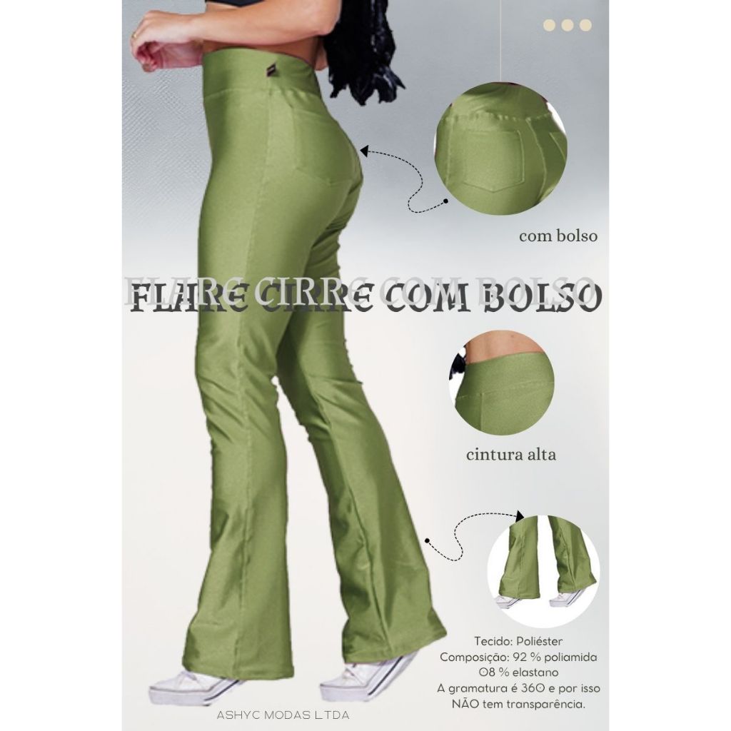 Calça   Flare Cirre brilhoso  Com Bolsos atras  Cintura Alta Elegante em Oferta na Shopee