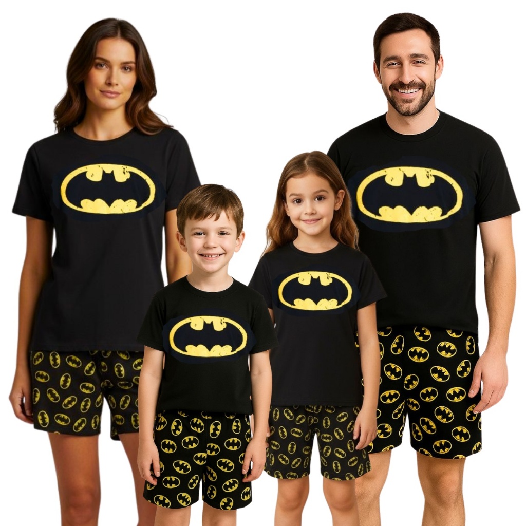 Kit Pijama Família Batmam Estampado Combinando Verão Estampas Divertidas Conforto Premium Promoção