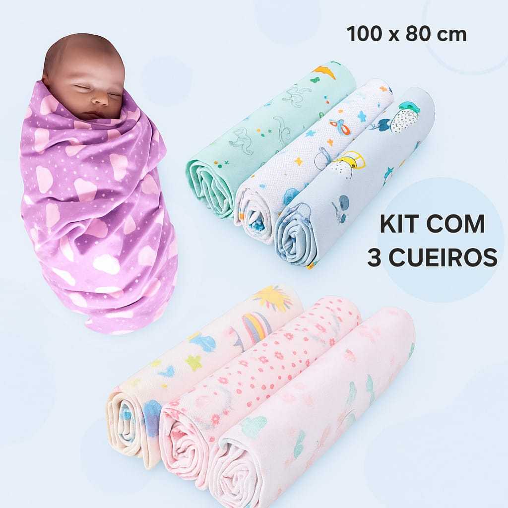 Kit 3 Unidades Cueiro Para Bebê mantinha Estampada 100x80 Cueiro Flanelado