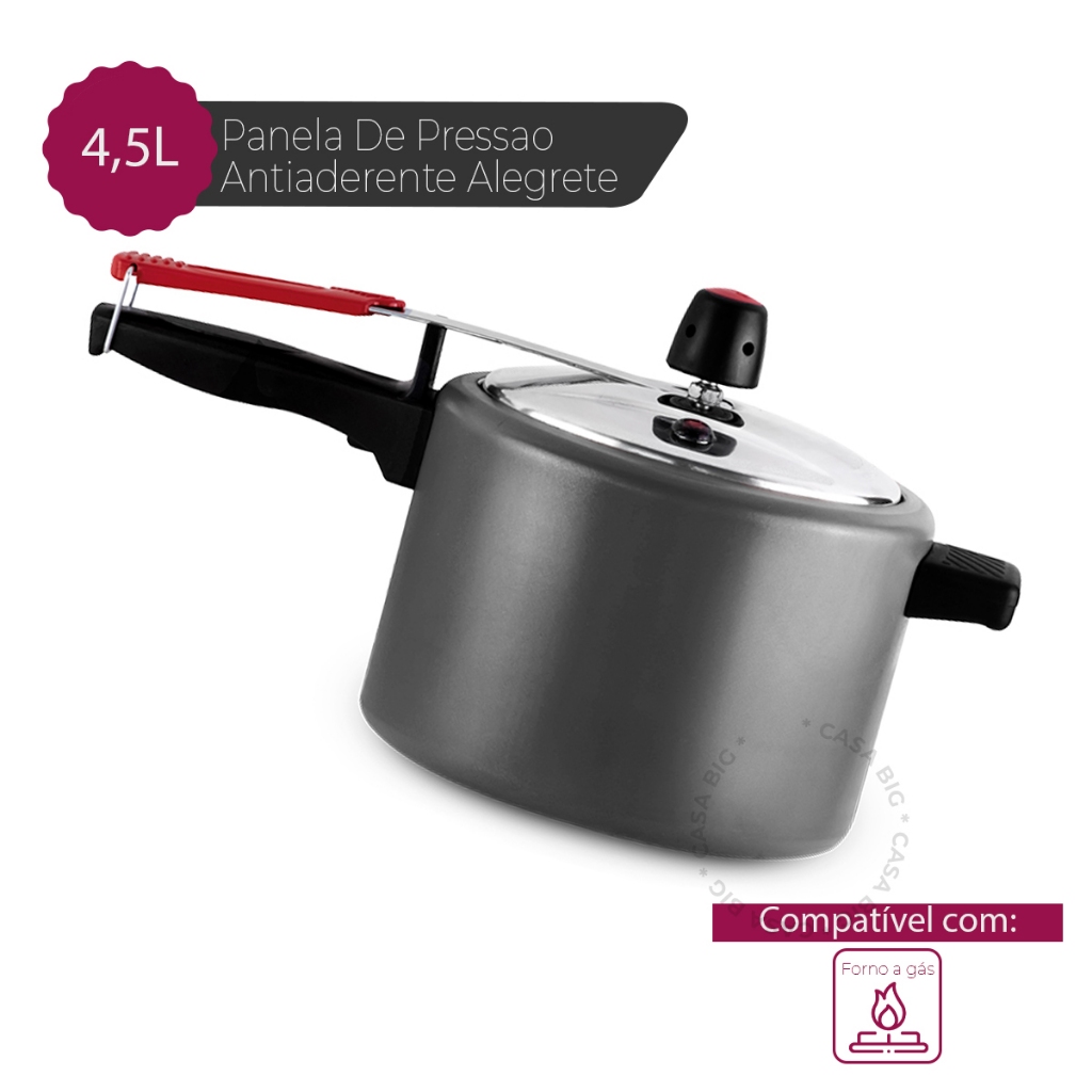Panela Pressão 24Cm 4,5 Lts Alegrete Cinza Antiaderente