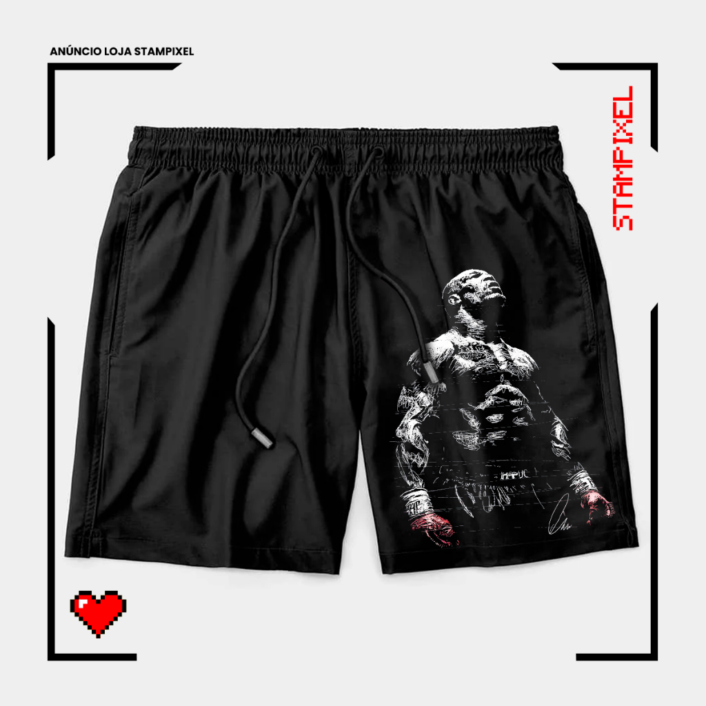 Bermuda Tactel Mike Tyson Iron Lutador Boxe Short Confortável Com Elastano Ideal Lazer Treino Esportes Praia