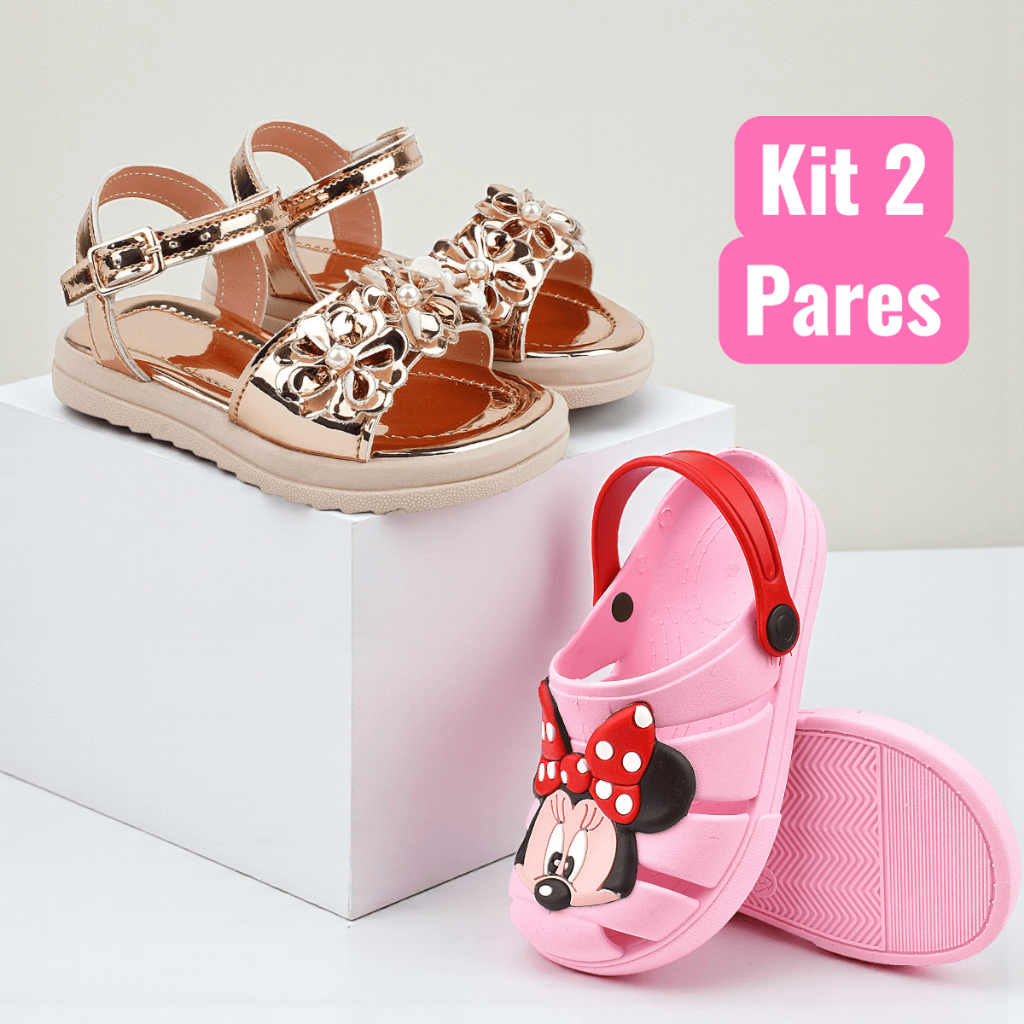 Kit 2 Pares Sandália Infantil Menina e Babuche Confortável em Oferta na Shopee