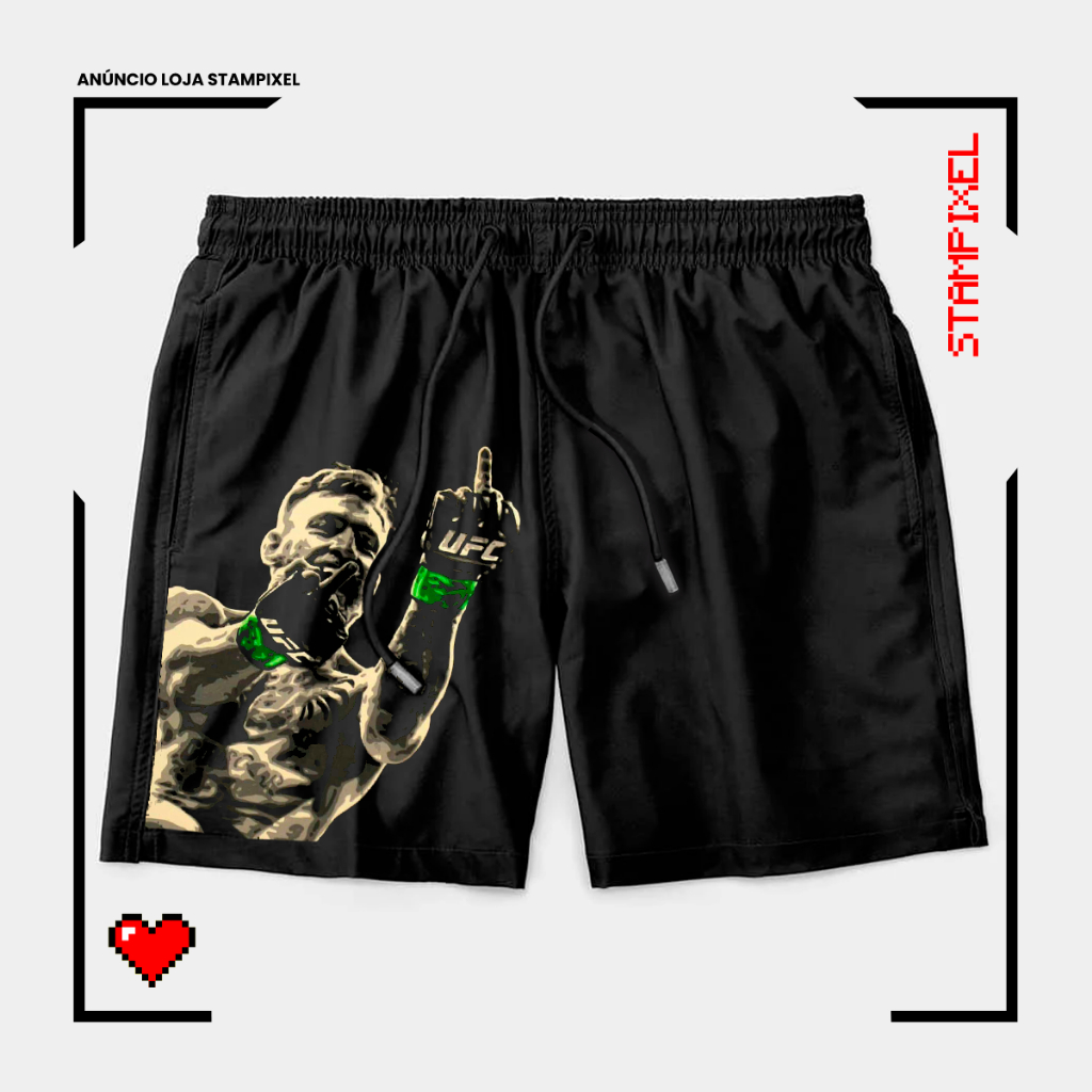 Bermuda Tactel Conor McGregor MMA Lutador Short Confortável Com Elastano Ideal Lazer Treino Esportes Praia